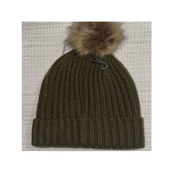 Timberland Camo Green Crochet Pattern Cable Knit Pom Pom Fleece Lined Hat main image 5